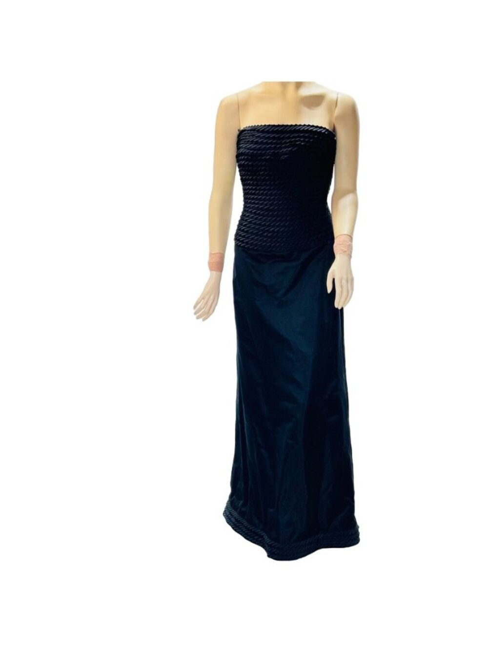 HELEN MORLEY Women's Black Tufted Bodice Silk Rayon Lined Strapless Gown Size 14